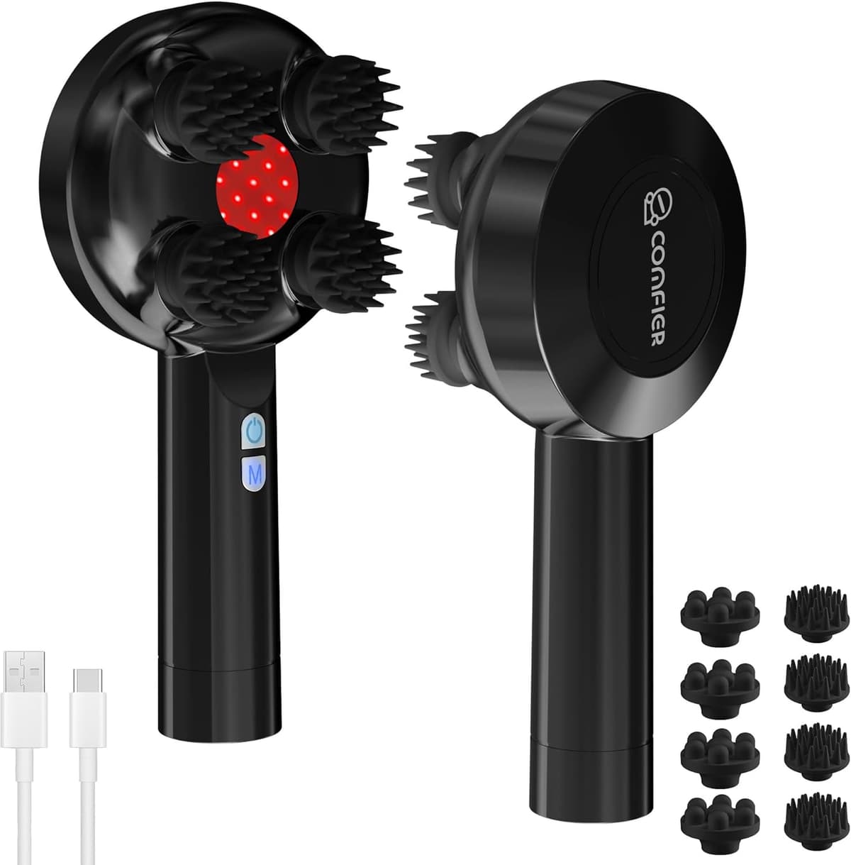 COMFIER Handheld Scalp Massager Hair Growth,Cordless Hair Head Massager with 3 Modes & 8 Silicone Claws,IPX7 Waterproof Body Massager for Stress Relax,Pet Massage,Head Scratcher,Gifts Men,Women(Black)