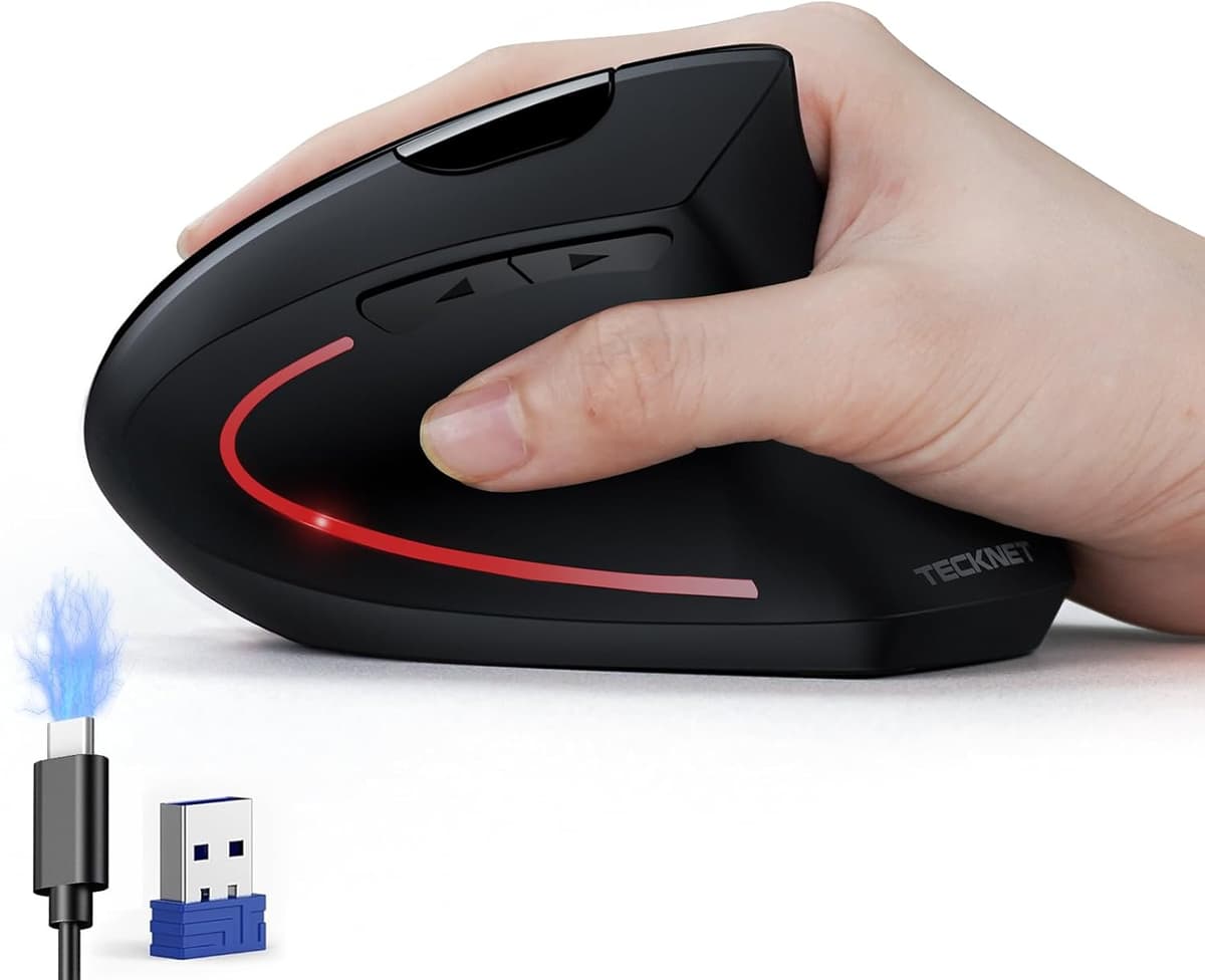 Photo of Ergonomic Mouse. Wireless, Rechargeable Vertical Mouse, 2.4GHz Wireless Computer Mouse for Windows/macOS - 6 Buttons, Low Power Warning, 800/1200/1600 DPI, Black