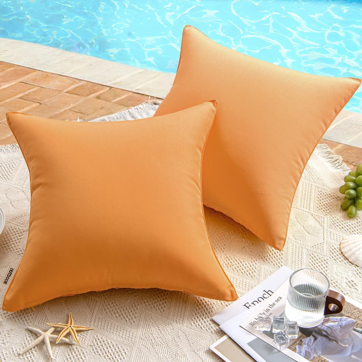 Miulee Pack of 2 Decorative Outdoor Solid Waterproof Throw Pillow Covers Faux Linen Garden Farmhouse Cushion Cases for Summer Patio Tent Balcony Couch Sofa 20x20
