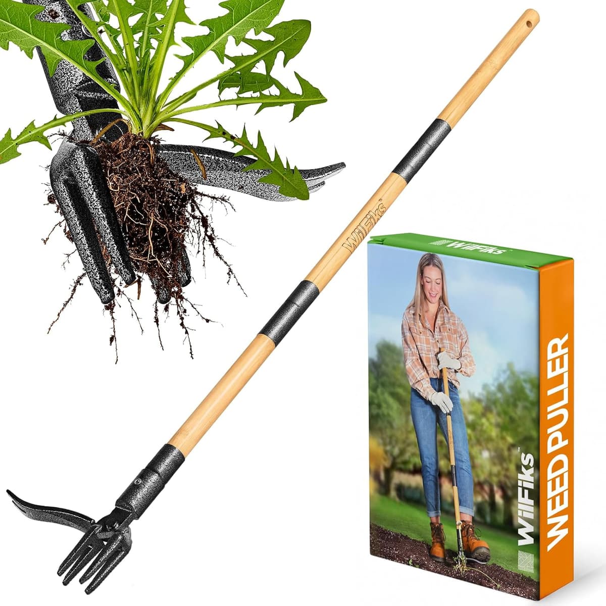 Photo of Weed Puller Tool, Stand Up Heavy Duty Weed Remover Tool with Long Handle , Foot Platform Design - 4 Claw Steel Head Weeder Tool, Bamboo Garden Hand Weeding Tool, Smoothly Remove Weeds Without Kneeling