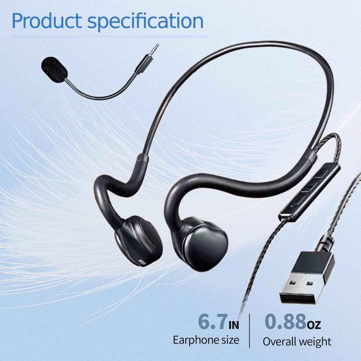 H08A Open Ear Wired Headphones for School Stereo Gaming Headset Air Conduction Lightweight Design Prefect for Homework,Study,Work,Game(Enhanced Plug-in Mic)