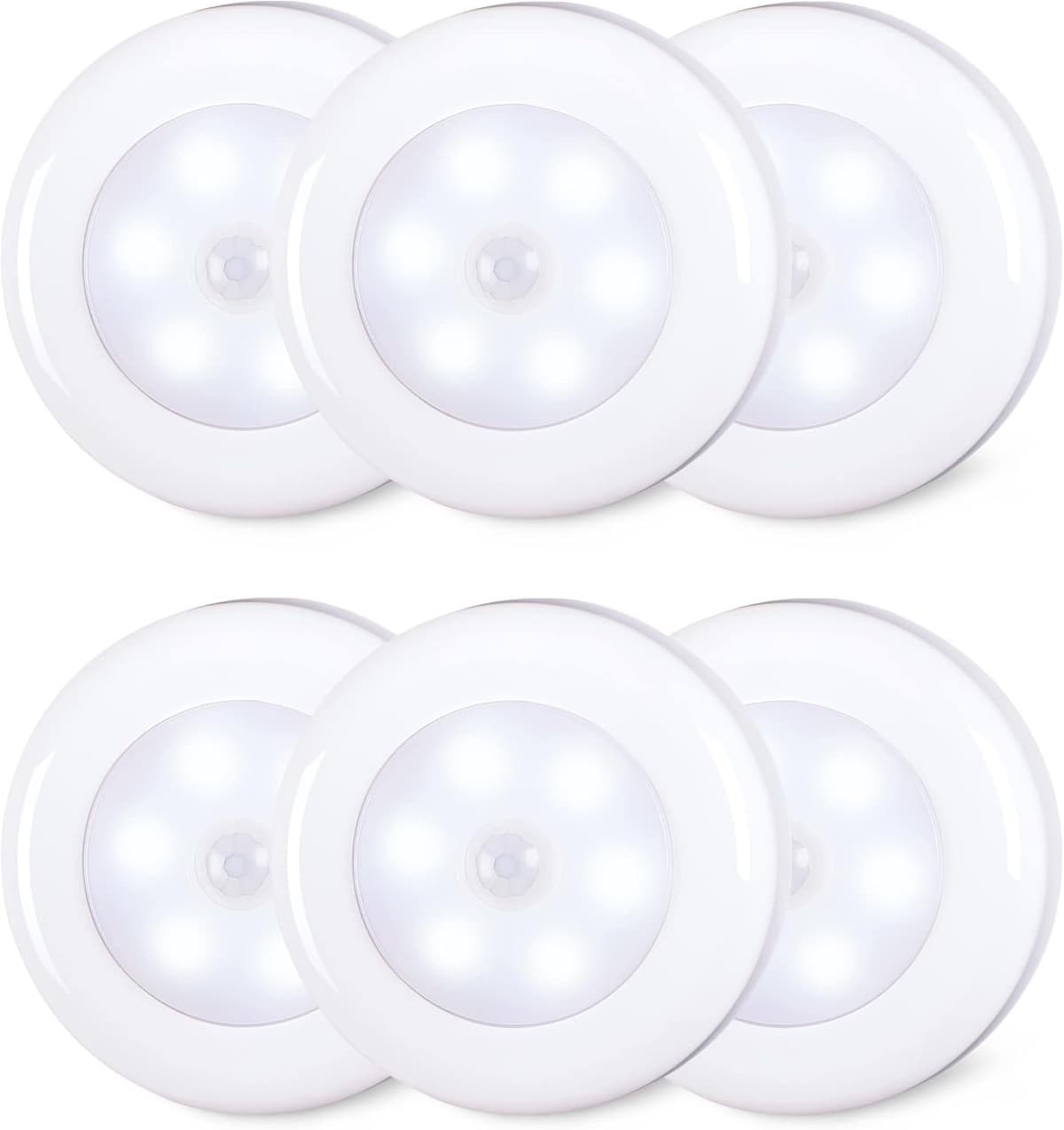 STAR-SPANGLED 6 Pack 2.8โ Motion Sensor Lights Indoor AAA Battery Operated, Stick on LED Puck Light for Stairs, Under Cabinet, Closet, Cool White