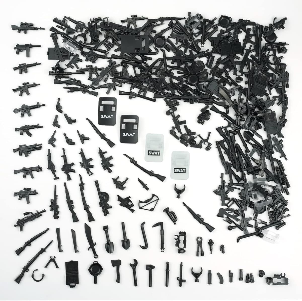 Military Weapons Pack WW2 Army Accessories Set for Figures, 280+ Pieces SWAT Soldier Brick Guns and Armor, Compatible with Major Brands Building Blocks for Boys
