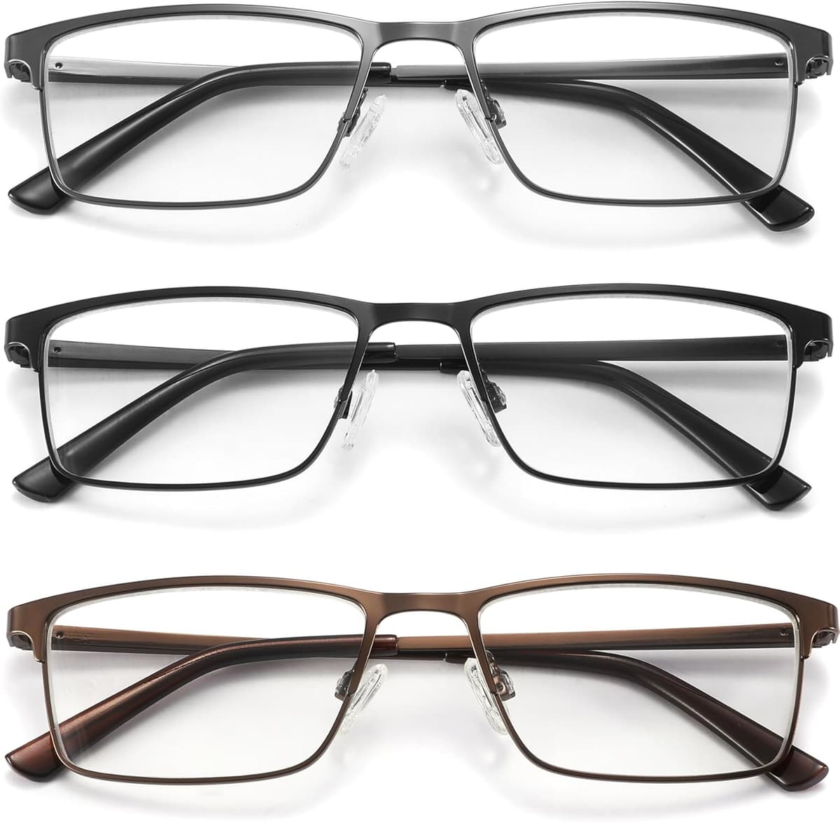 3 Pack Blue Light Blocking Reading Glasses Men Readers Anti Glare UV Lightweight and Sturdy Full Frame Metal Spring Hinge Eyeglasses 3.0+