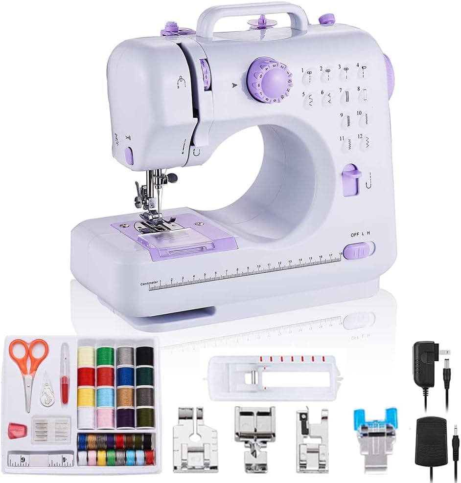 Sewing Machine Portable mini Electric Sewing Machine for beginners 12 Built-in Stitches 2 Speed with Foot Pedal๏ผLight, Storage Drawer.
