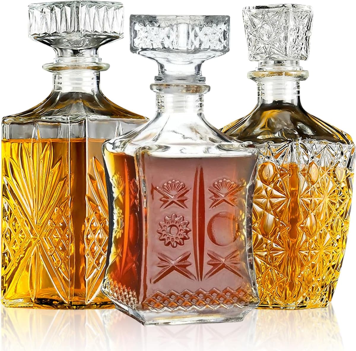 Whiskey Decanter Set of 3, Premium Crystal Spirits Decanter for Scotch, Bourbon, Vodka & Whisky, Ideal Barware & Gift for Men (28oz*2, 31oz*1)