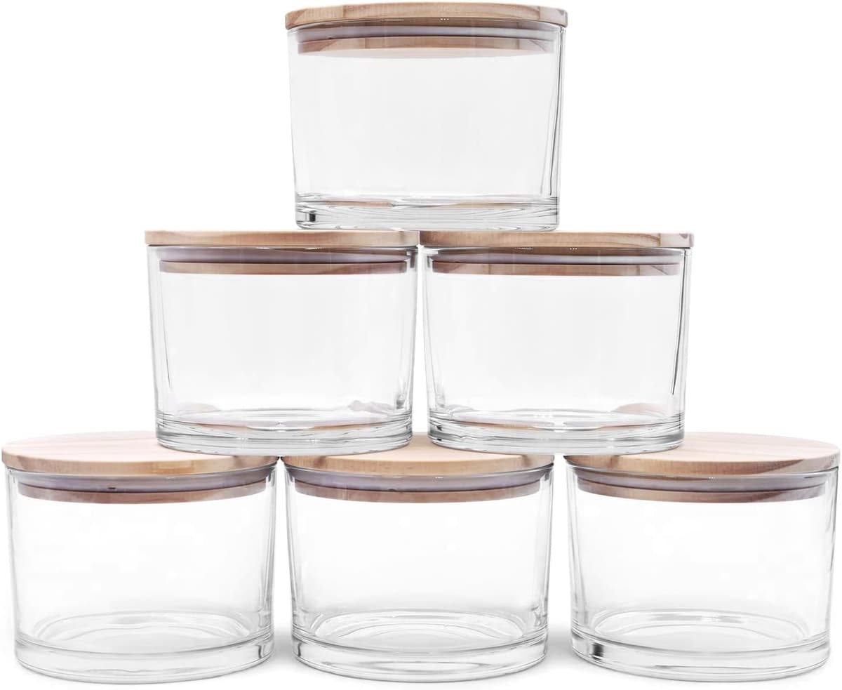 18 OZ Thick Candle Jars for Making Candles 6 Pcs, Empty Jars with Wood Lids for Candle Making, Sample Container,Clear