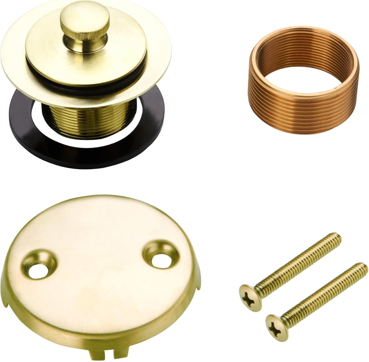 Bathtub Tub Drain Conversion Kit Assembly, Wellup Lift and Turn Twist Tub Drain Trim Kit with Two-Hole Overflow Faceplate, Brushed Brass Gold